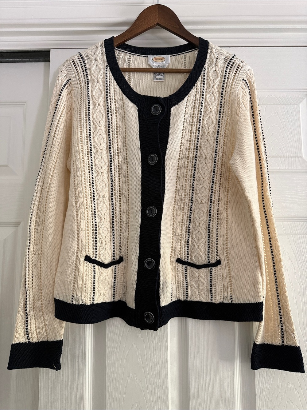 Talbots Cream Cardigan with Navy Trim